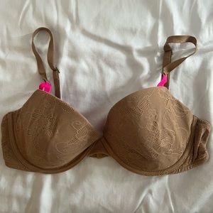 Victoria Secret Pink Nude Lace Detail Bra with Pink Trim